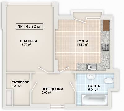 1-комнатная 45.4 м² в ЖК HydroPark DeLuxe от 22 000 грн/м², Ивано-Франковск