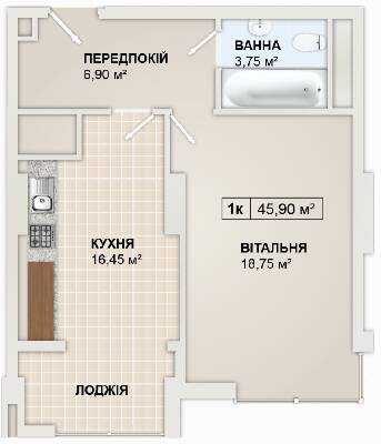1-комнатная 45.9 м² в ЖК LYSTOPAD от 14 800 грн/м², Ивано-Франковск
