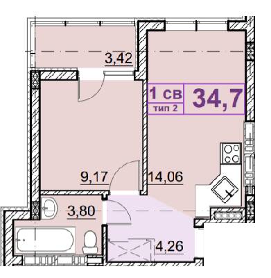 1-комнатная 34.7 м² в ЖК Идея от 20 000 грн/м², с. Гнедин