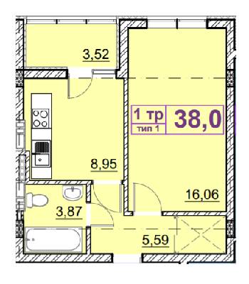 1-кімнатна 38.3 м² в ЖК Ідея від 20 000 грн/м², с. Гнідин