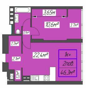 1-комнатная 46.3 м² в ЖК Millennium от 13 800 грн/м², Ивано-Франковск