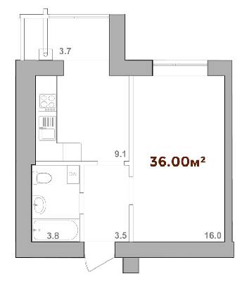 1-кімнатна 36 м² в ЖК Опришівська Слобода від 9 600 грн/м², Івано-Франківськ