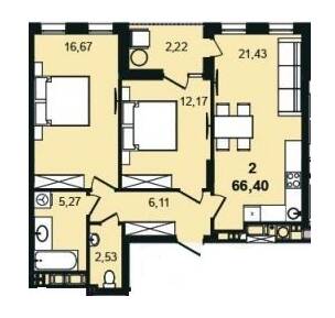 2-комнатная 66.4 м² в ЖК Tiffany apartments от 31 050 грн/м², Львов