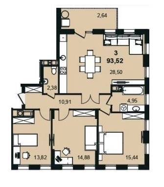 3-комнатная 93.52 м² в ЖК Tiffany apartments от 35 300 грн/м², Львов