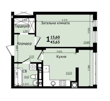 1-комнатная 43.65 м² в ЖК Plus 2 от 24 000 грн/м², Львов