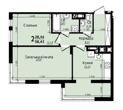 2-комнатная 58.43 м² в ЖК Plus 2 от 26 500 грн/м², Львов