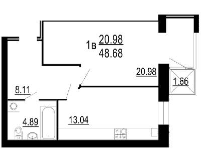 1-комнатная 48.68 м² в ЖК Семейный комфорт от 14 400 грн/м², Винница