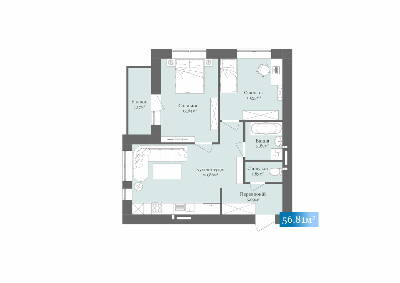 2-кімнатна 56.81 м² в ЖК West Towers від 16 800 грн/м², Ужгород