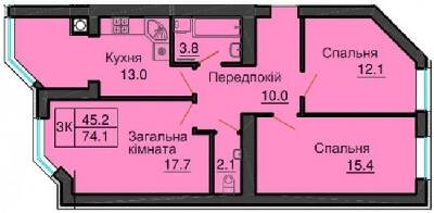 3-кімнатна 74.1 м² в ЖК Sofia Nova від 32 000 грн/м², с. Новосілки