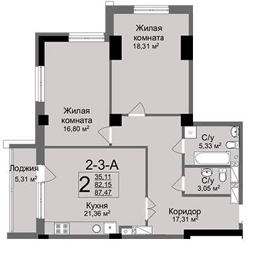 2-комнатная 87.47 м² в ЖК Люксембург от 47 000 грн/м², Харьков