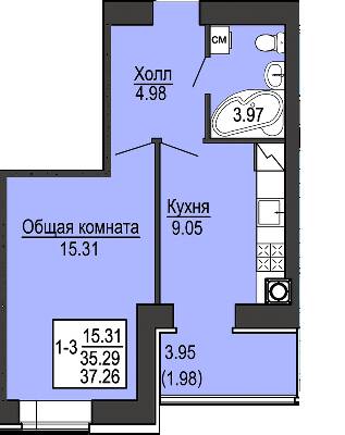 1-комнатная 37.26 м² в ЖК Софиевская сфера от 28 500 грн/м², с. Софиевская Борщаговка
