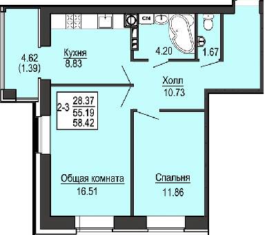 2-комнатная 58.42 м² в ЖК Софиевская сфера от 26 500 грн/м², с. Софиевская Борщаговка