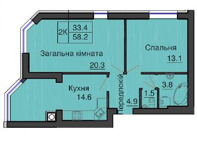 2-комнатная 58.2 м² в ЖК София Сити от 33 000 грн/м², с. Софиевская Борщаговка