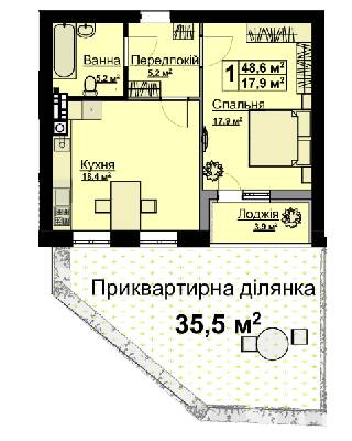 1-комнатная 48.6 м² в ЖК Vlasna от 23 000 грн/м², с. Ходосовка