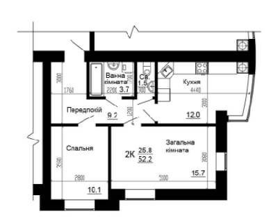 2-кімнатна 52.2 м² в ЖК Bavaria City від 15 200 грн/м², с. Крюківщина