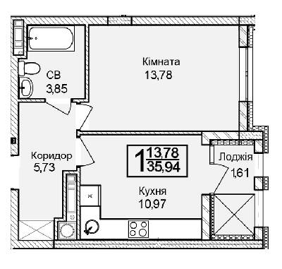 1-комнатная 35.94 м² в ЖК Леополь Таун от 25 000 грн/м², Львов