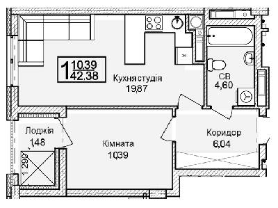 1-комнатная 42.38 м² в ЖК Леополь Таун от 25 000 грн/м², Львов