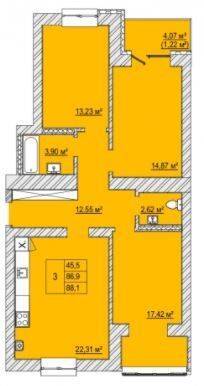 3-кімнатна 88.1 м² в ЖК Caramel Residence від 19 500 грн/м², Луцьк