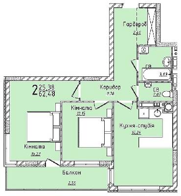 2-комнатная 62.48 м² в ЖК Континент от 27 000 грн/м², с. Сокольники