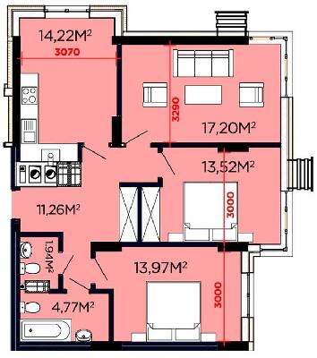 3-комнатная 76.88 м² в ЖК Счастливый от 20 000 грн/м², Львов