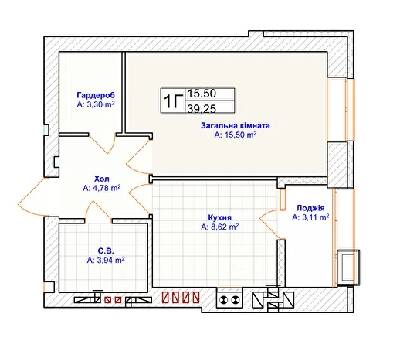 1-комнатная 39.25 м² в ЖК Grand Country Irpin от 22 050 грн/м², г. Ирпень