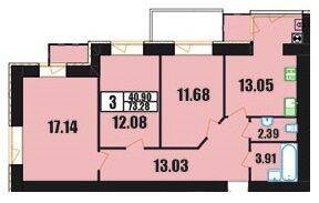 3-комнатная 73.28 м² в ЖК Винницкий от 11 700 грн/м², Хмельницкий