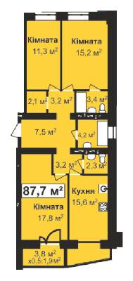 3-комнатная 87.7 м² в ЖК Жемчужина Проскурова от 15 000 грн/м², Хмельницкий