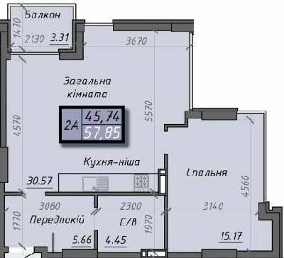 2-кімнатна 57.85 м² в ЖК Iceberg від 17 100 грн/м², Суми