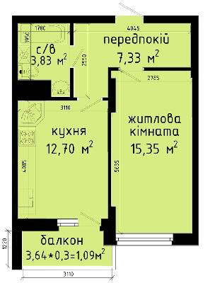 1-комнатная 40.3 м² в ЖК Авеню 42 от 49 955 грн/м², Киев