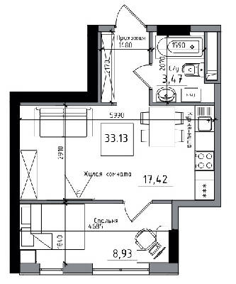 1-комнатная 33.13 м² в ЖГ ARTVILLE от 18 150 грн/м², пгт Авангард