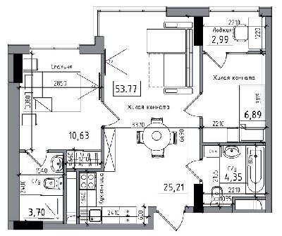 2-комнатная 53.77 м² в ЖГ ARTVILLE от 17 700 грн/м², пгт Авангард
