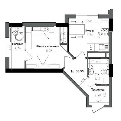 1-комнатная 33.55 м² в ЖГ ARTVILLE от 22 900 грн/м², пгт Авангард