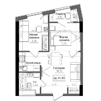 2-комнатная 41.9 м² в ЖГ ARTVILLE от 17 500 грн/м², пгт Авангард