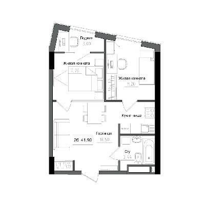 2-комнатная 41.9 м² в ЖГ ARTVILLE от 16 900 грн/м², пгт Авангард