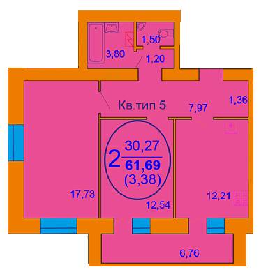 2-комнатная 61.69 м² в ЖК София Киевская от 15 000 грн/м², с. Софиевская Борщаговка