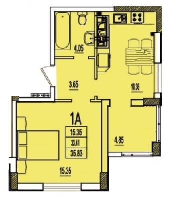 1-кімнатна 35.83 м² в ЖК RosenTal від 16 250 грн/м², с. Лиманка