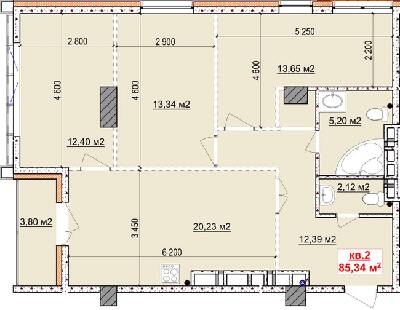 3-кімнатна 85.34 м² в ЖК Славія від забудовника, Дніпро