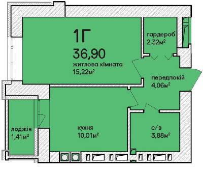 1-комнатная 36.9 м² в ЖК Синергия Сити (Kvartal Group) от 19 000 грн/м², г. Ирпень