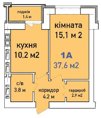 1-кімнатна 37.6 м² в ЖК Синергія Сіті (Kvartal Group) від 29 000 грн/м², м. Ірпінь