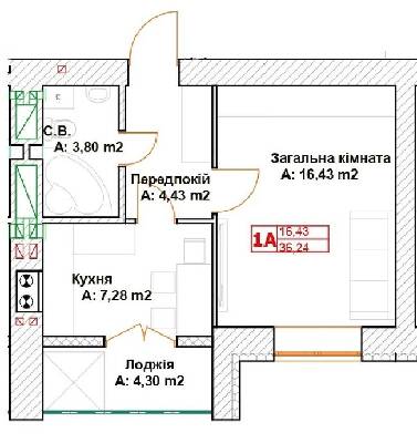1-кімнатна 36.24 м² в ЖК Модуль від 23 000 грн/м², м. Буча
