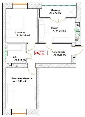 2-комнатная 63.92 м² в ЖК Модуль от 20 000 грн/м², г. Буча