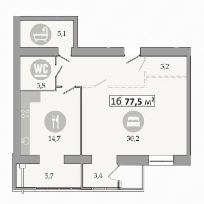 2-комнатная 77.5 м² в ЖК Днепровская Брама 2 от 16 200 грн/м², пгт Слобожанское