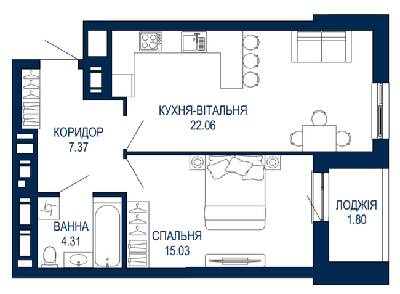 1-комнатная 50.57 м² в ЖК Viking Park от 25 400 грн/м², Львов