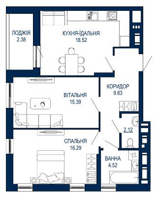 2-кімнатна 68.85 м² в ЖК Viking Park від 29 200 грн/м², Львів
