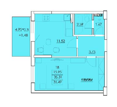 1-комнатная 36.49 м² в ЖК Ventum от 18 000 грн/м², с. Крыжановка