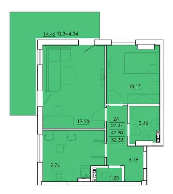 2-комнатная 52.32 м² в ЖК Ventum от 17 600 грн/м², с. Крыжановка