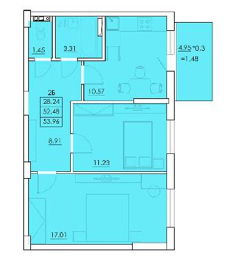 2-комнатная 53.96 м² в ЖК Ventum от 17 900 грн/м², с. Крыжановка