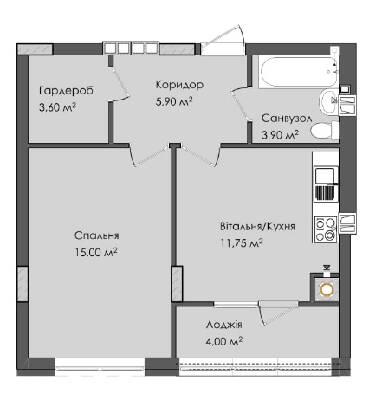 1-кімнатна 44.15 м² в ЖК Комфорт Плюс від 16 250 грн/м², м. Дубляни