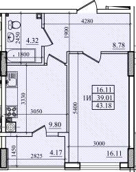 1-комнатная 43.18 м² в ЖК Парус от 19 800 грн/м², г. Южное