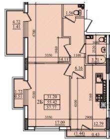 2-комнатная 57.77 м² в ЖК Парус от 16 250 грн/м², г. Южное